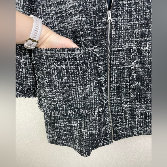 J.Crew Women's 12 Boucle Tweed Knit Swing Coat Full Zip Pockets Collarless Raven - Picture 8 of 16